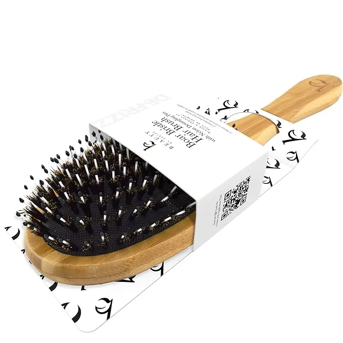 Boar Bristle Hair Brush - Smoothes & Detangles All Hair Types, Hairbrush for Women, Men & Kids, Brush for Thick Hair, Distributes Oils for Natural Shine & Stimulates Scalp