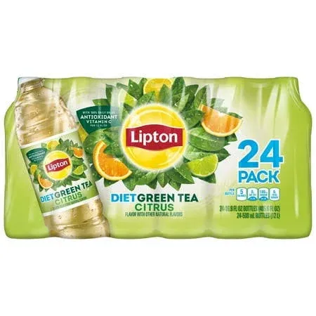 Diet Green Iced Tea - Citrus Flavor With Other Natural Flavors - With 100% Daily Value Antioxidant Vitamin C Per 12 Fl Oz, 24-500 ml Bottles - 1 Pack