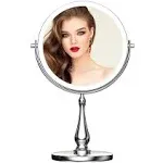 Wizchark 9" Large Lighted Makeup Mirror, 1x/10x Magnifying Vanity Mirror with 3 Colors Dimmable Lightning, 80 LED Lights, 360Rotation Double Sided St