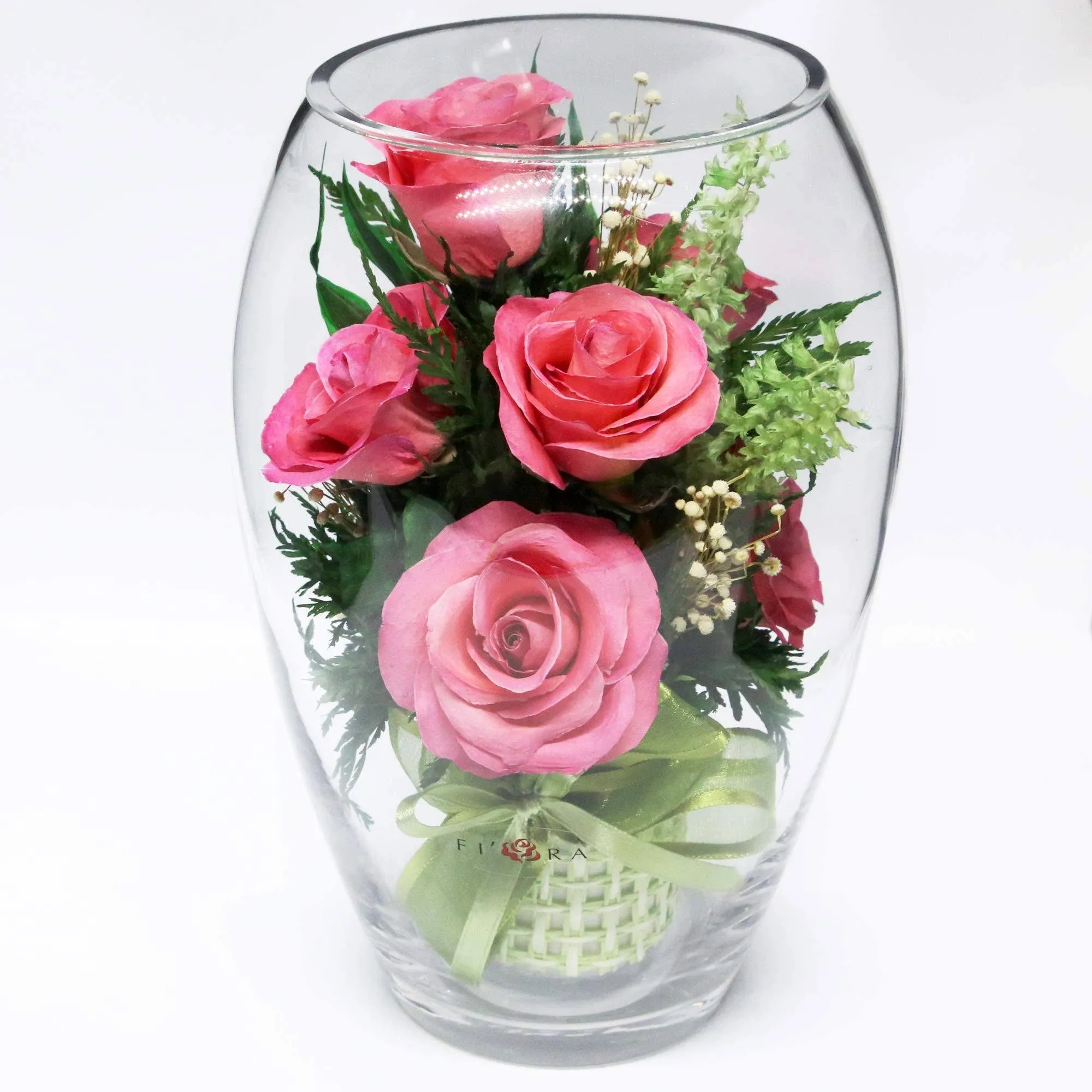 Flowers Natural Pink Roses in a Elliptical Glass Vase 40337