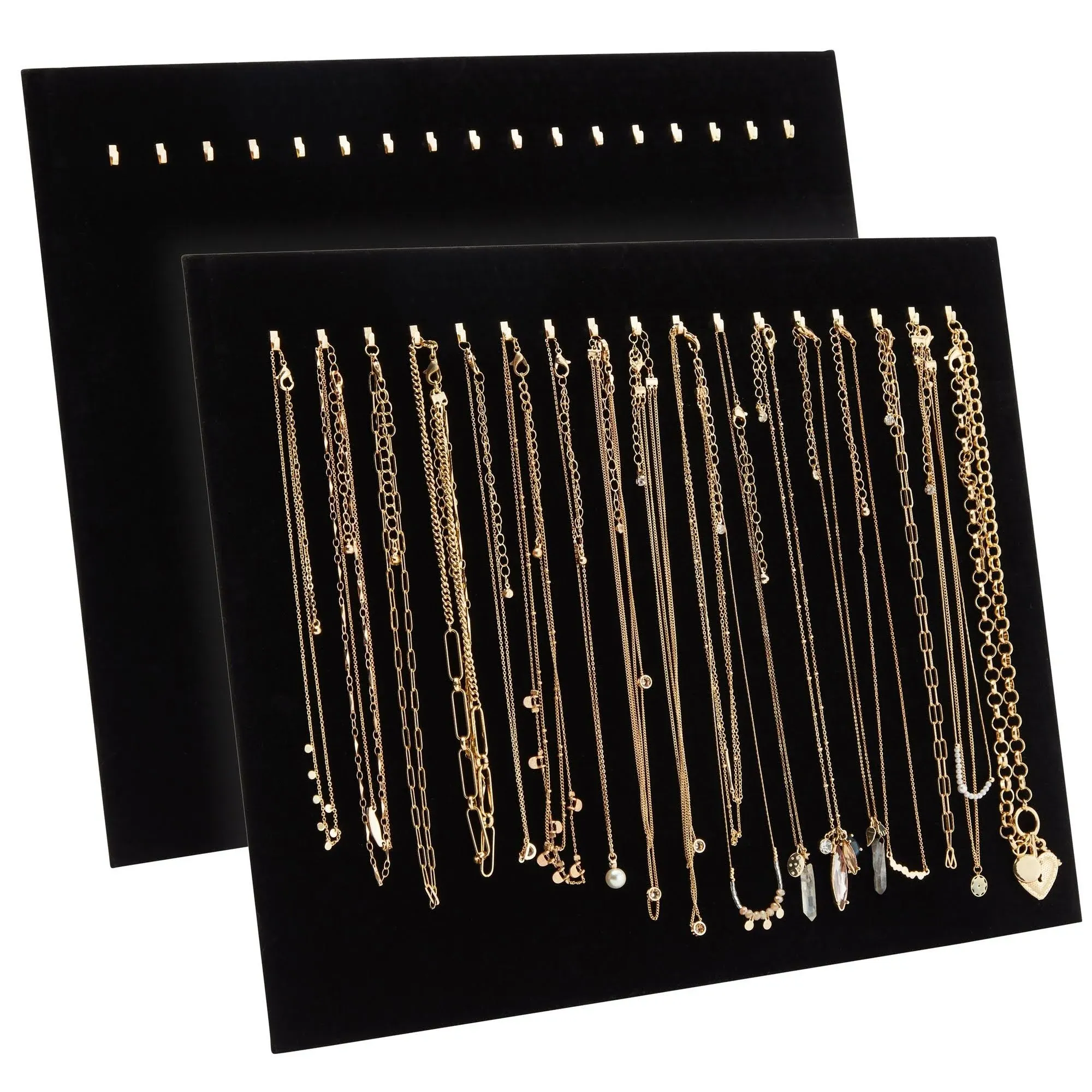 Juvale 2 Pack Jewelry Display Boards with Hooks, Black Velvet Boutique Necklace Stands