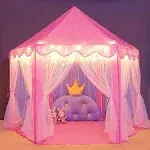 wilwolfer Princess Castle Play Tent for Girls Large Kids Play Tents Hexagon Playhouse with Star Lights Toys for Children Indoor Games (Pink)