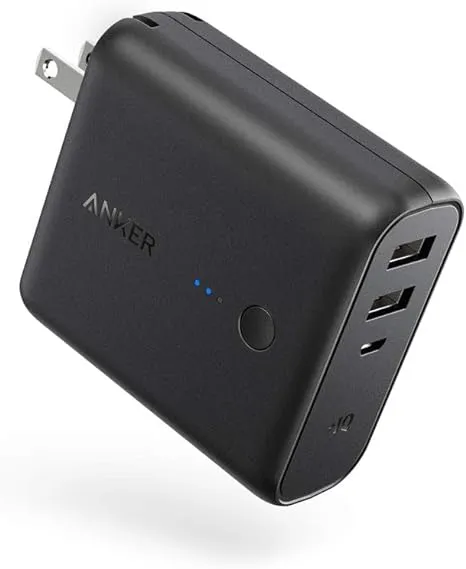 Anker Portable Charger 5K, 2-in-1 with Dual USB Wall Charger, Foldable AC Plug and PowerIQ Travel Charger, Battery Pack for iPhone 15/15 Plus/15 Pro/15 Pro Max, iPad, Android, Samsung Galaxy, and more