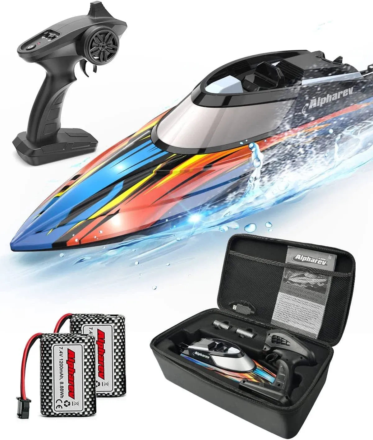 ALPHAREV RC Boat with Case R308 20+ MPH Fast Remote Control Boat for Pools an...