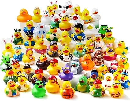 JOYIN Baby Bath Toy, Assortment Mini Rubber Duck Toys with Mesh Carry Bag for Kids Baby Shower - 60 Pieces