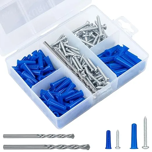 KURUI Conical Concrete Wall Anchors and Screws Assortment Kit, 200pcs Blue