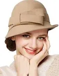 Bellady Women's Wool Cloche Bucket Hat with Bow