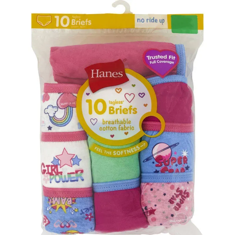 Hanes Girls' Cotton Briefs 10-Pack - Assorted 14