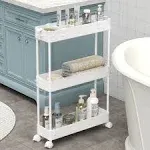 Slim Storage Cart,3 Tier Bathroom Rolling Utility Cart Storage Organizer Slide O