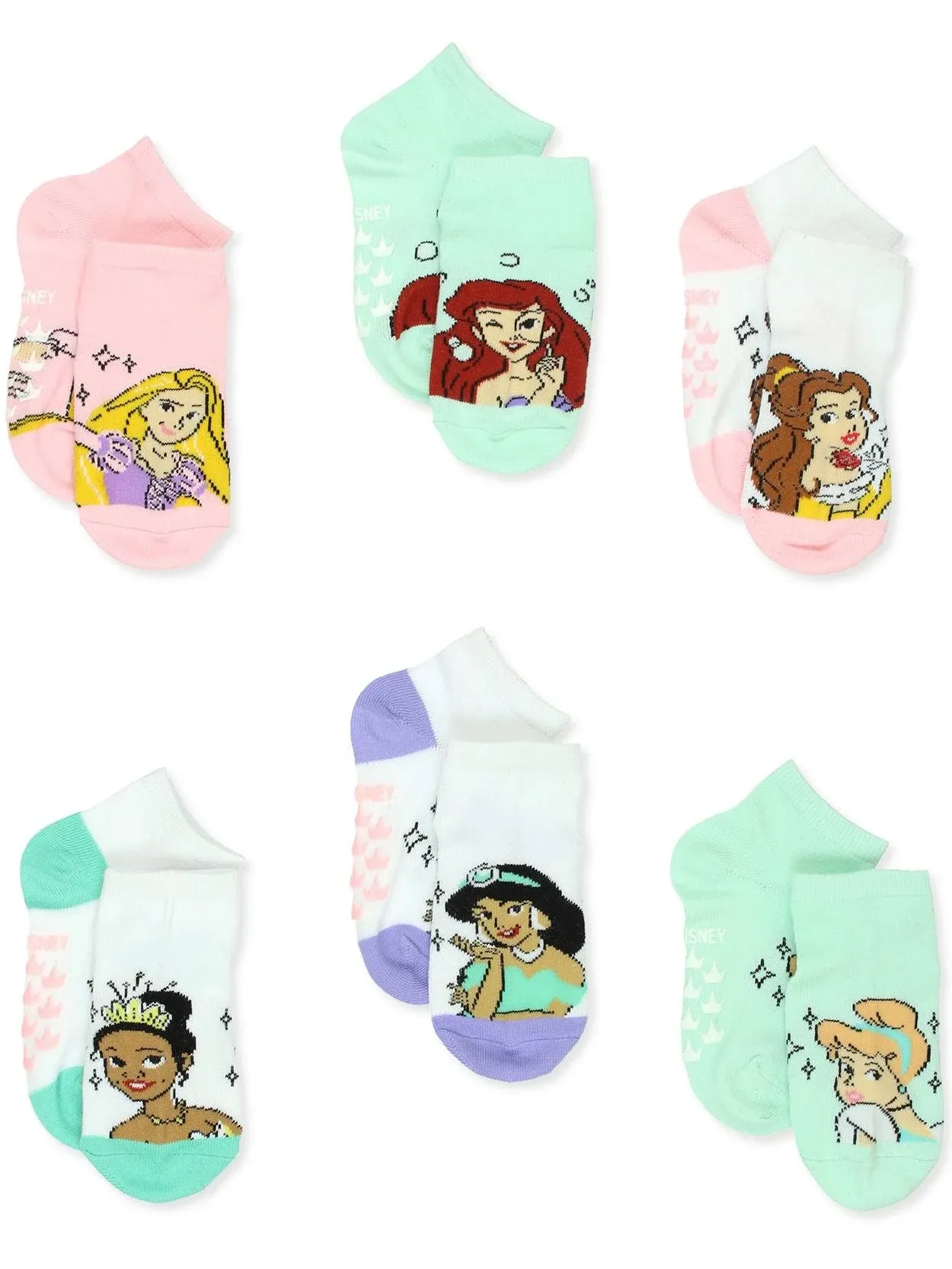 Disney Princess Toddler Girls 6 Pack Socks with Grippers