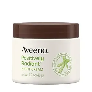 Aveeno Positively Radiant Moisturizing Face & Neck Night Cream with Tone Correcting Soy & Niacinamide, Night Cream Targets Dull Skin & Evens Skin Tone & Texture, Hypoallergenic, 1.7 oz