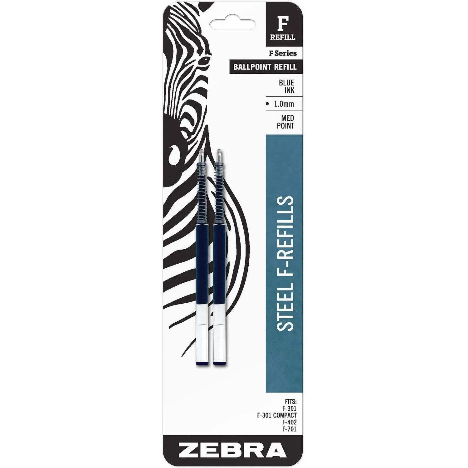 F-Refill for Zebra F-Series Ballpoint Pens, Medium Conical Tip, Blue Ink, 2/Pack