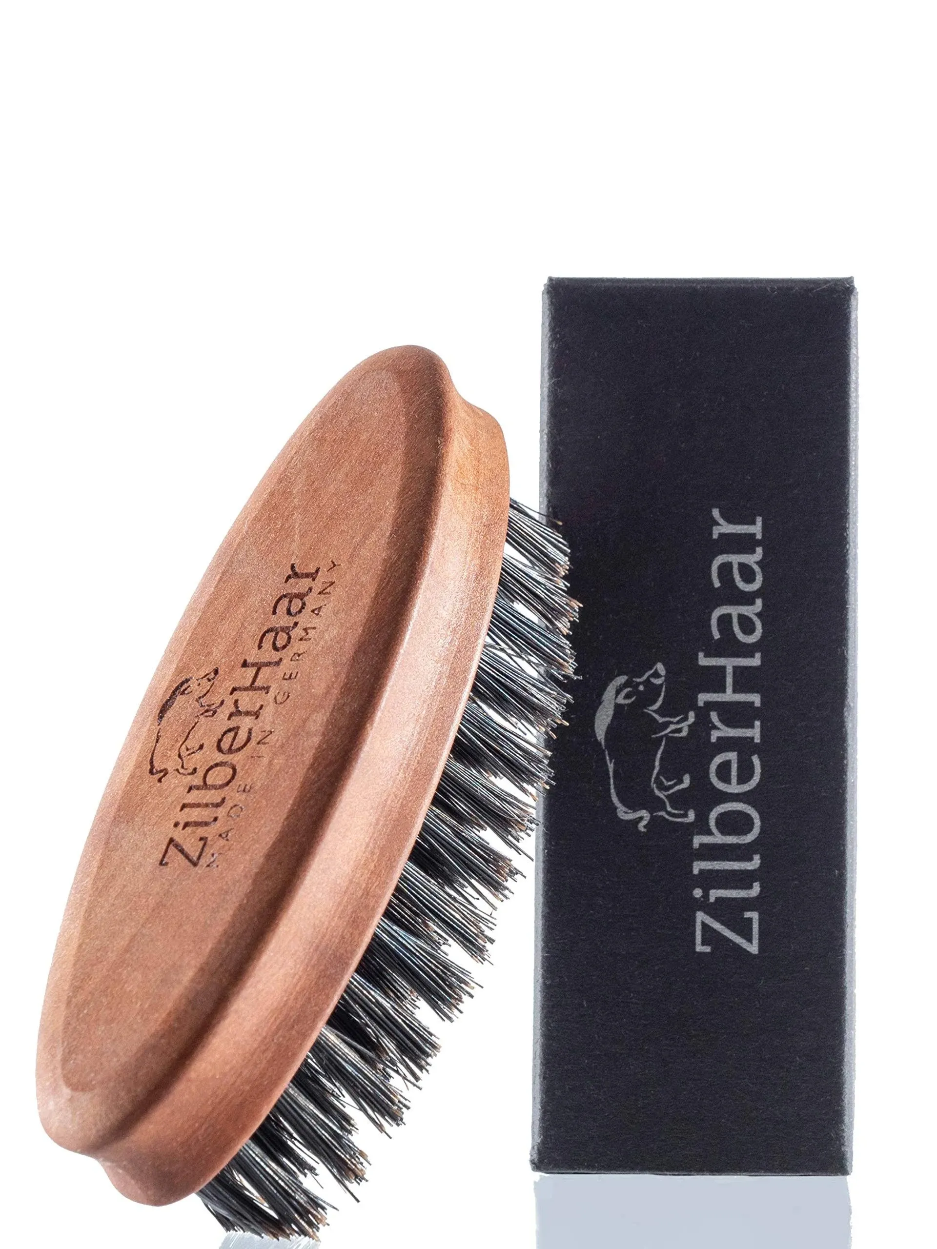 ZilberHaar Pocket Mustache and Beard Brush - Stiff Boar Bristles Small Brush - Perfect Beard Grooming Tool - Relieves beard itch - Short and Medium - Made In Germany