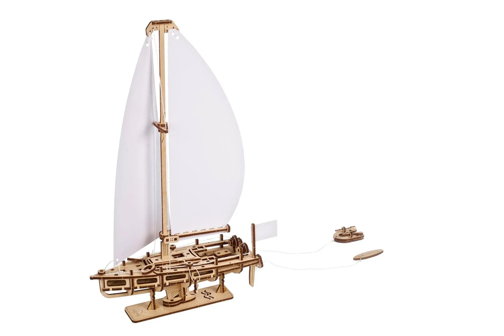 UGEARS Ocean Beaty Yacht 3D Wooden Puzzle - Wooden Mechanical Model Kit to Build - DIY Puzzle Boat with Paper Sails - Brain Teaser Building Set for