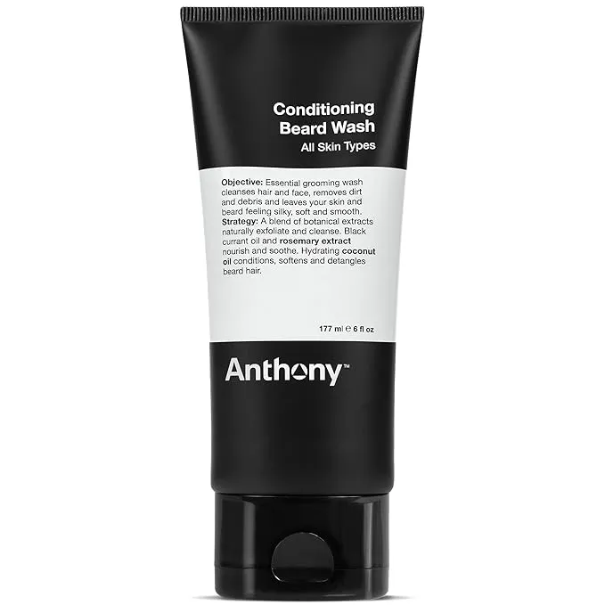 Anthony Conditioning Beard Wash, 6 Fl Oz, Contains Botanical and Rosemary Extracts, Black Currant and Coconut Oils, Cleanses, Hydrates, Softens, and Detangles Beard Hair