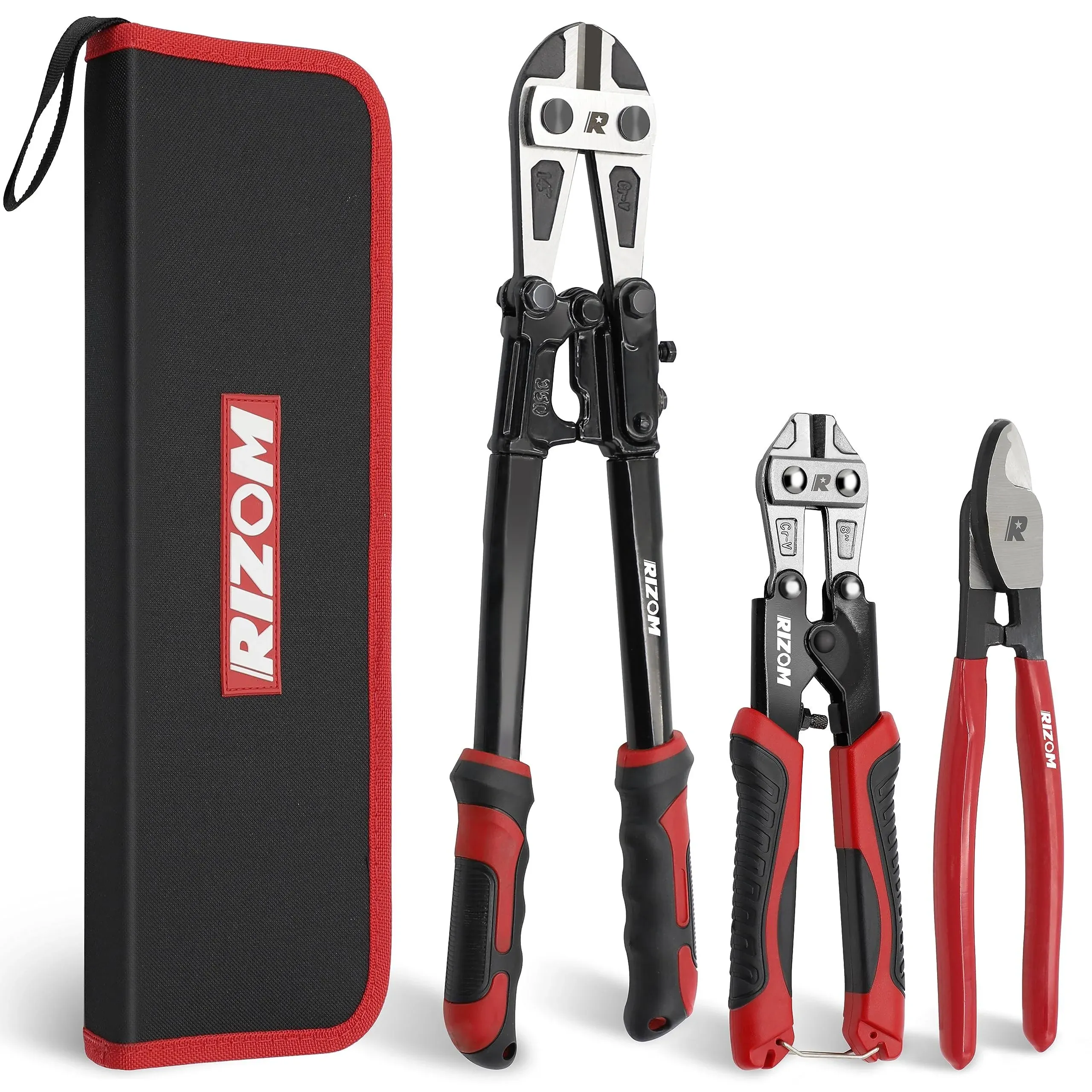 Rizom 3-Piece Bolt Cutter Pliers Set, 14" Heavy Duty Bolt Cutter, 8" Mini Bolt Cutter, 8" Wire Cable Cutter with Carrying Bag, CR-V Blade for