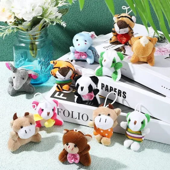 100 Pcs Mini Plush Stuffed Animal Bulk Small Animal Toys Keychain Decoration Party Favors Easter Egg Stuffer for Kids Birthday Carnival Classroom Prizes Gift Goodie Bag Filler (Forest Animals)