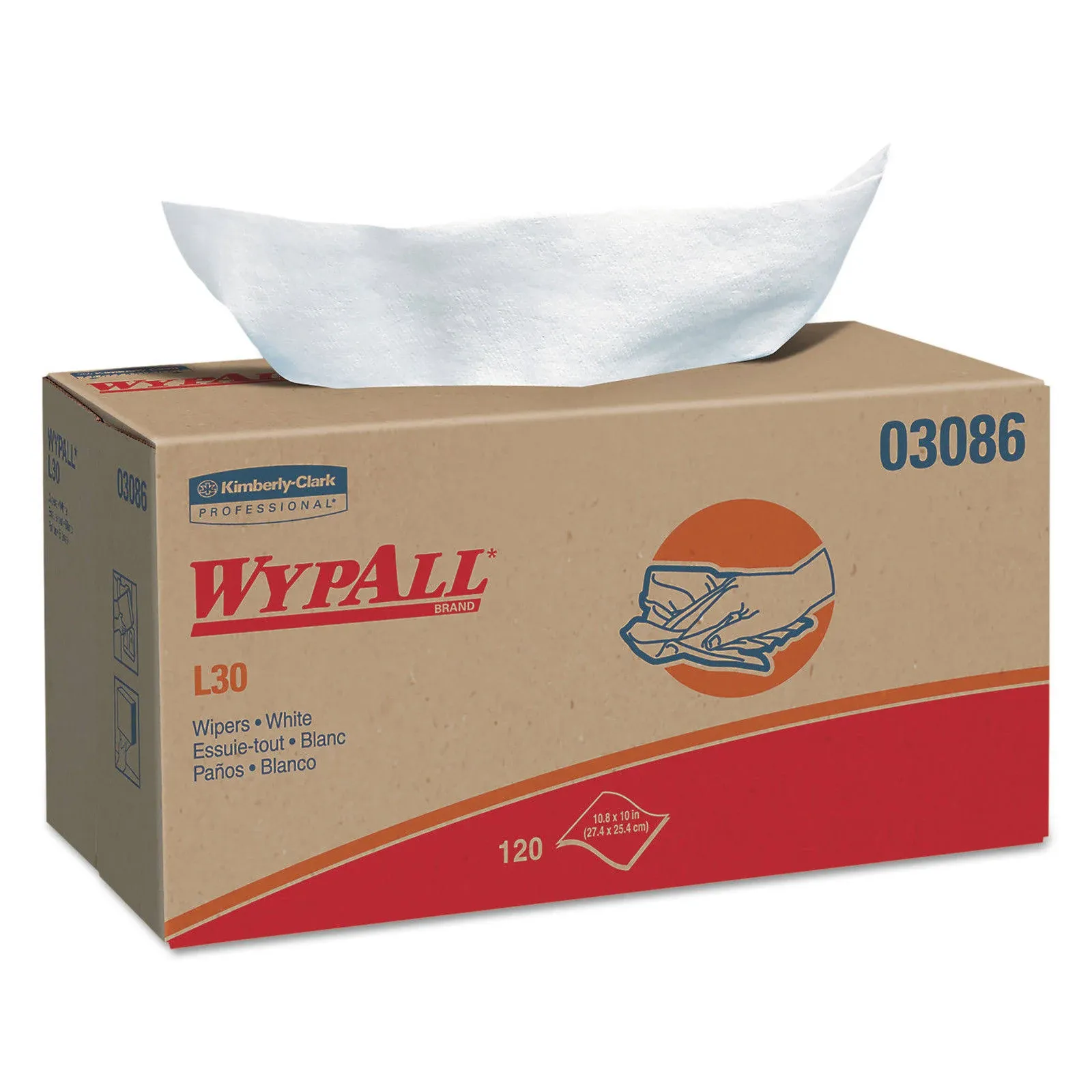 Kimberly Clark L30 Wypall Wipers in a Pop up Box, White - 10 pack, 120 sheets each