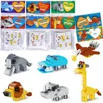 Joyin 24 Packs Valentines Day Cards with Safari Animal Building Blocks for Valentine Party Favor, Classroom Exchange Prize, Valentine’s Greeting