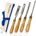 Schaaf Tools 4-Piece Wood Chisel Set | Finely Crafted Wood Chisels for Woodworking | Durable Cr-V Steel Bevel Edged Blade, Tempered to 60HRc | Tool