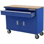 Yukon 46 in. Mobile Workbench with Solid Wood Top, Blue 57780