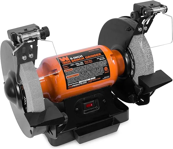 WEN BG4282 4.8-Amp 8-Inch Single Speed Bench Grinder with LED Work Lights, 14 x 10 x 11.75 inches, Black and Orange