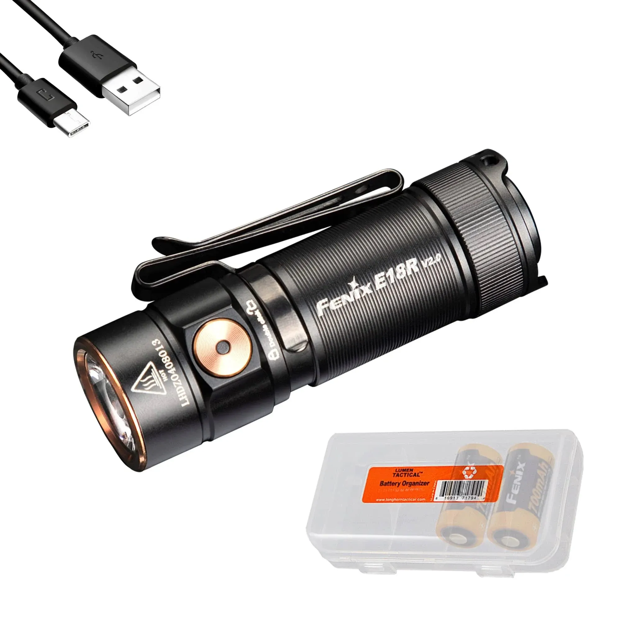 Fenix E18R V2.0 1200 Lumens EDC USB-C Rechargeable Flashlight with 2X ARB-L16 and a Lumentac Organizer