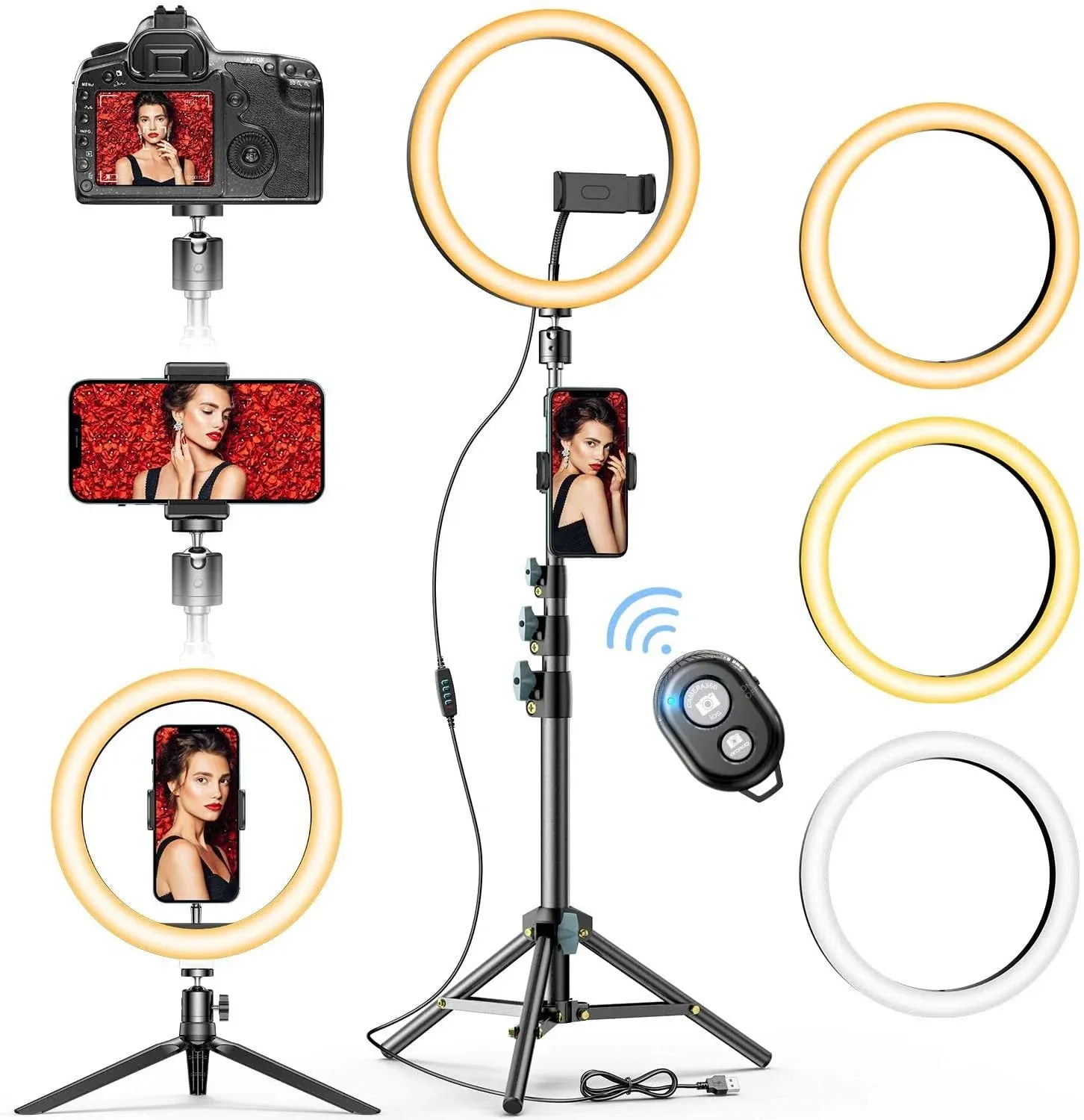 Allovit 10&#034; Selfie Ring Light w/ 2 Phone Stand &amp; 2 Holders