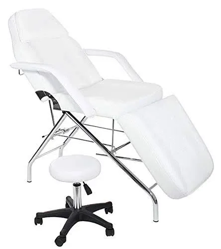 Basic Facial Chair with Free Stool, Facial Bed, Massage Table (White)