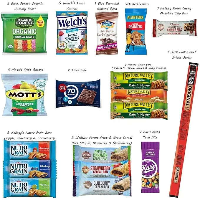 30 Count Care Package - Gift Snack Box with Variety of Nuts, Jerky &amp; Snacks 