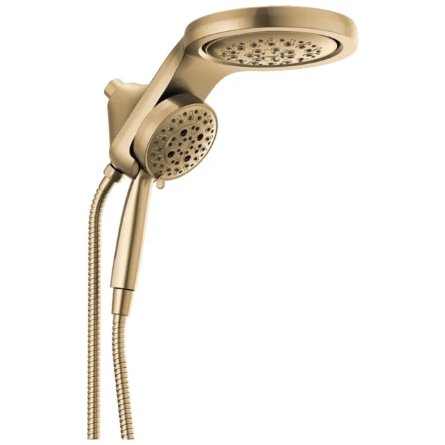 Delta Universal Showering Components: HydroRain H2Okinetic 5-Setting Two-In-One Shower Head Lumicoat Champagne Bronze