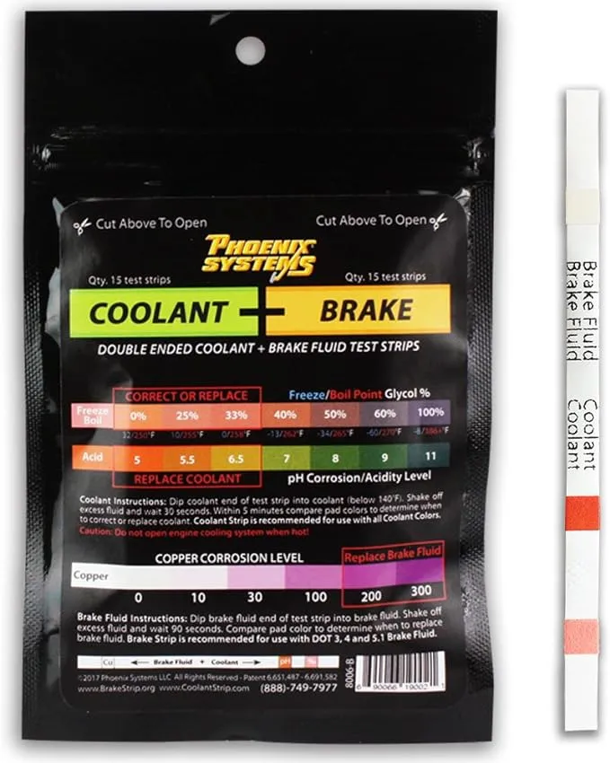 Phoenix Systems 8006-B Double-Ended Brake Fluid + Coolant Test Strips (15 foi