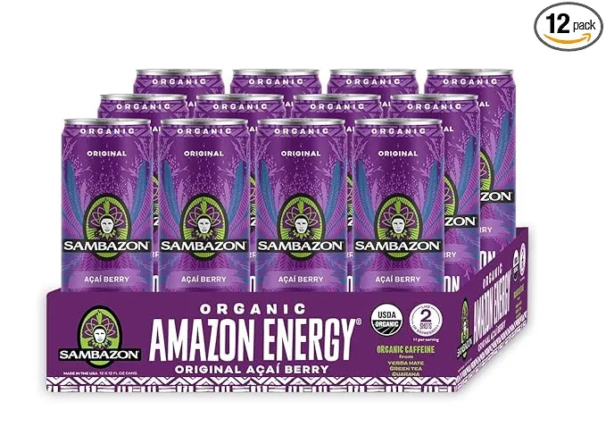 Sambazon Original Amazon Energy Acai Berry Energy Drink Organic, 12 Fluid Ounce (12 Pack)