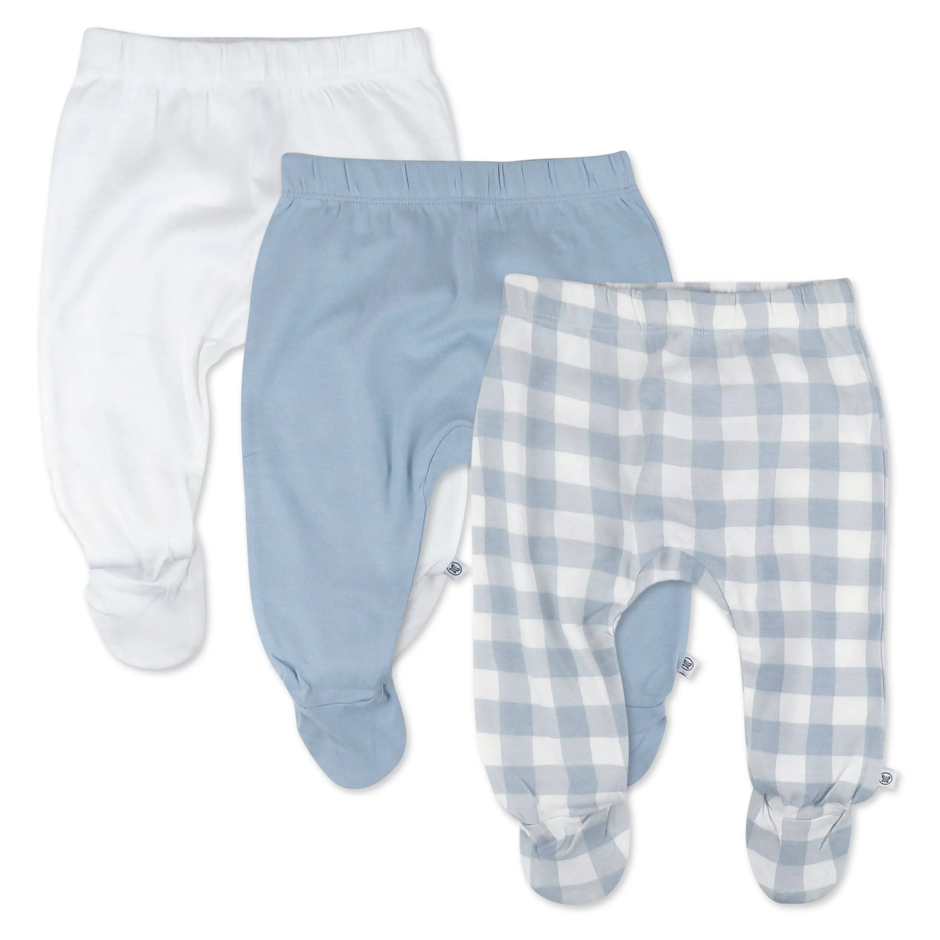 Honest Baby 3pk Painted Buffalo Check Footed Harem Pants - Blue