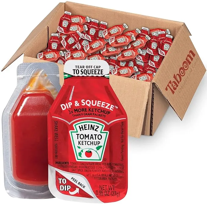 Heinz Tomato Ketchup – Dip and Squeeze Ketchup - (Pack of 75) x 0.95 Ounce Ketchup Pockets – Compact and Easy to Carry Single Serve Ketchup Packages