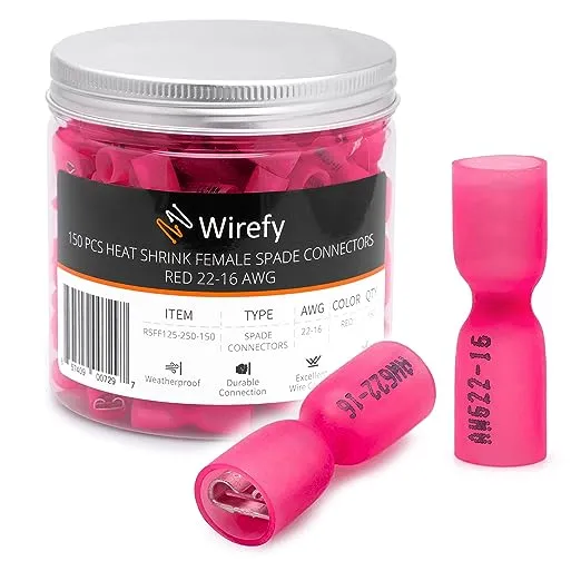 Wirefy Heat Shrink Wire Connectors Female Spade Blue 16-14 AWG 150 Pack