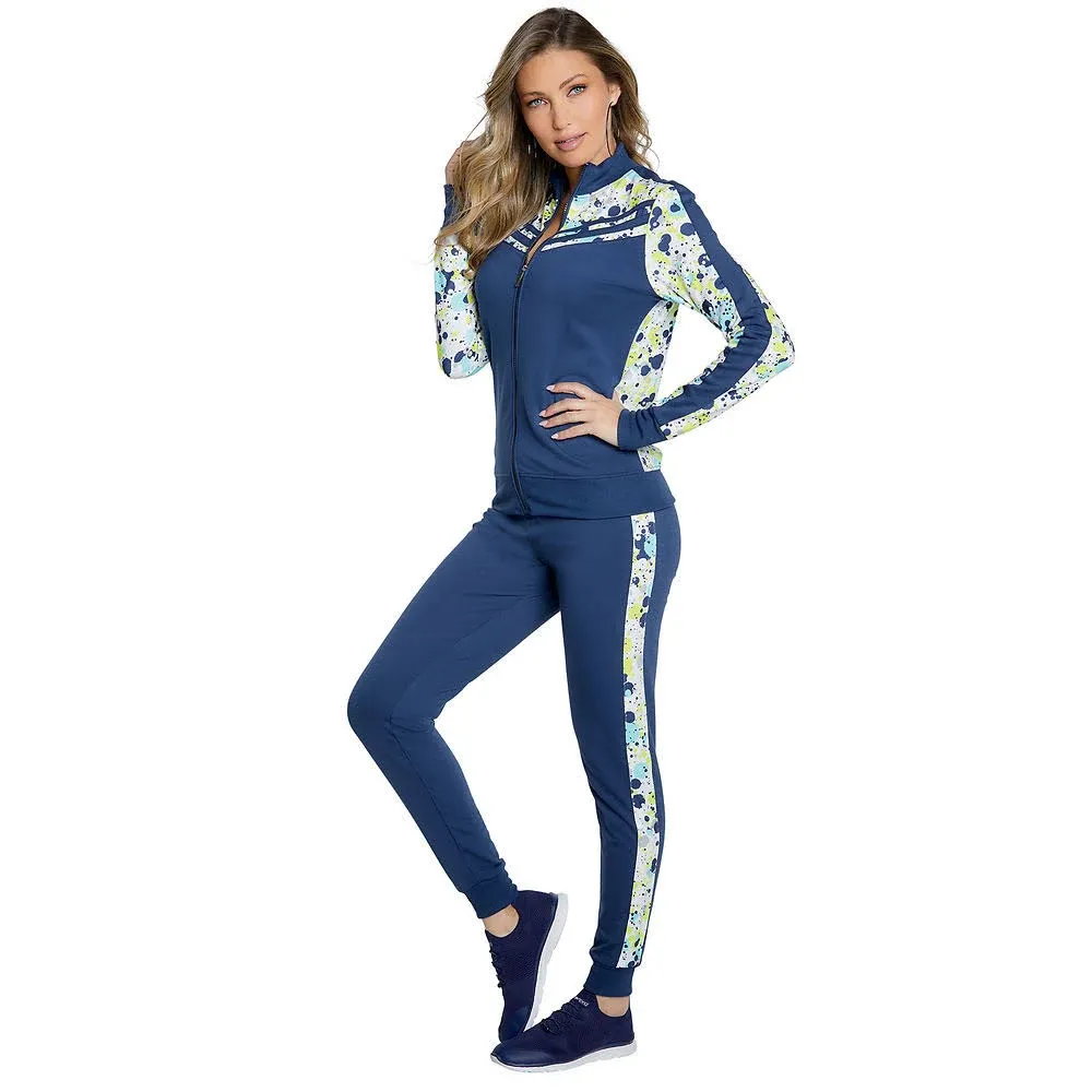 Vevo Active Women's Contrast Colorblock Track Set 2x Women's Midnight Blue Splatter