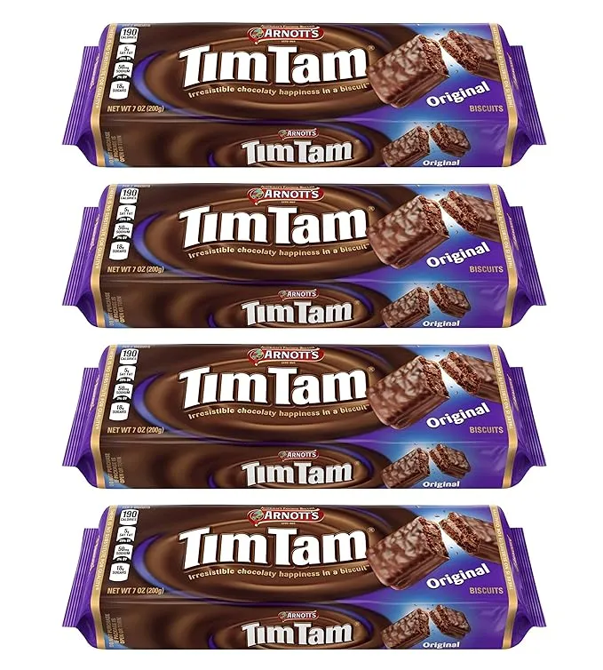 Arnotts Tim Tam - Chocolate Biscuits (4 Pack) Original and Authentic Tim Tam Flavor | Made with three irresistible layers | The most irresistible chocolate biscuit