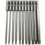 YDLQWCZ Long Torx Security Head Screwdriver Drill Set 1/4 Inch Hex Shank T6 T7 T8 T9 T10 T15 T20 T25 T27 T30 T40 11 Pieces 4 Inch Length S2 Steel Torx Screwdriver Bit Set (11pcs Torx Head 100mm)