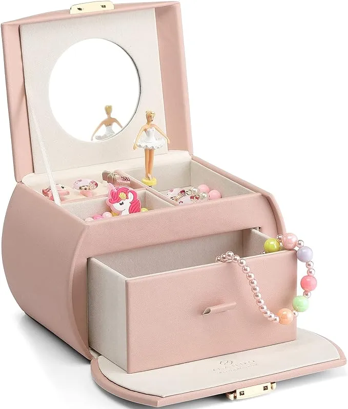 Vlando Kids Musical Jewelry Box for Girls with Drawer, Music Box with Ballerina and Stickers for Birthday Bedroom Decor, Gifts for Girls Kids Christmas Thanksgiving Gifts 2023 - Pink