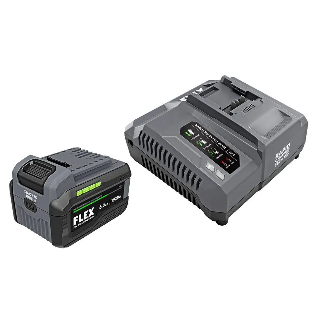 Flex 24v Stacked Lithium Power Tool Starter Kit | 6.0Ah Battery and Charger