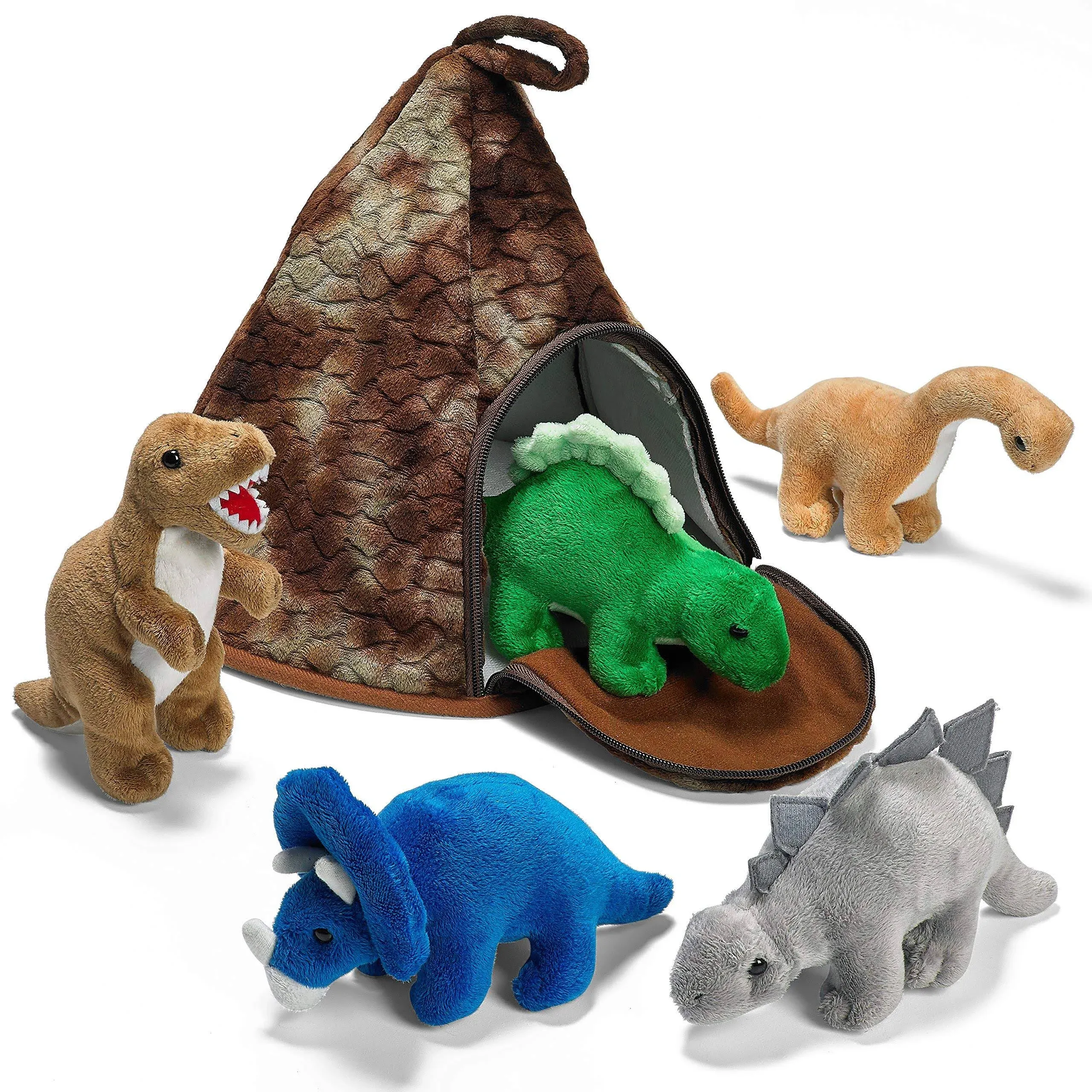 Prextex Dinosaur Volcano House with 5 Plush Dinosaurs Great for Kids