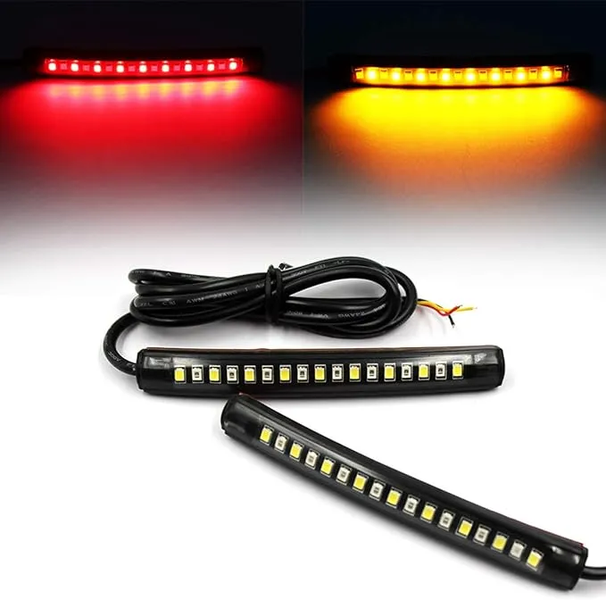 2x Flexible 17 LED Strip Amber White Tail Light Turn Signal Indicator Motorcycle