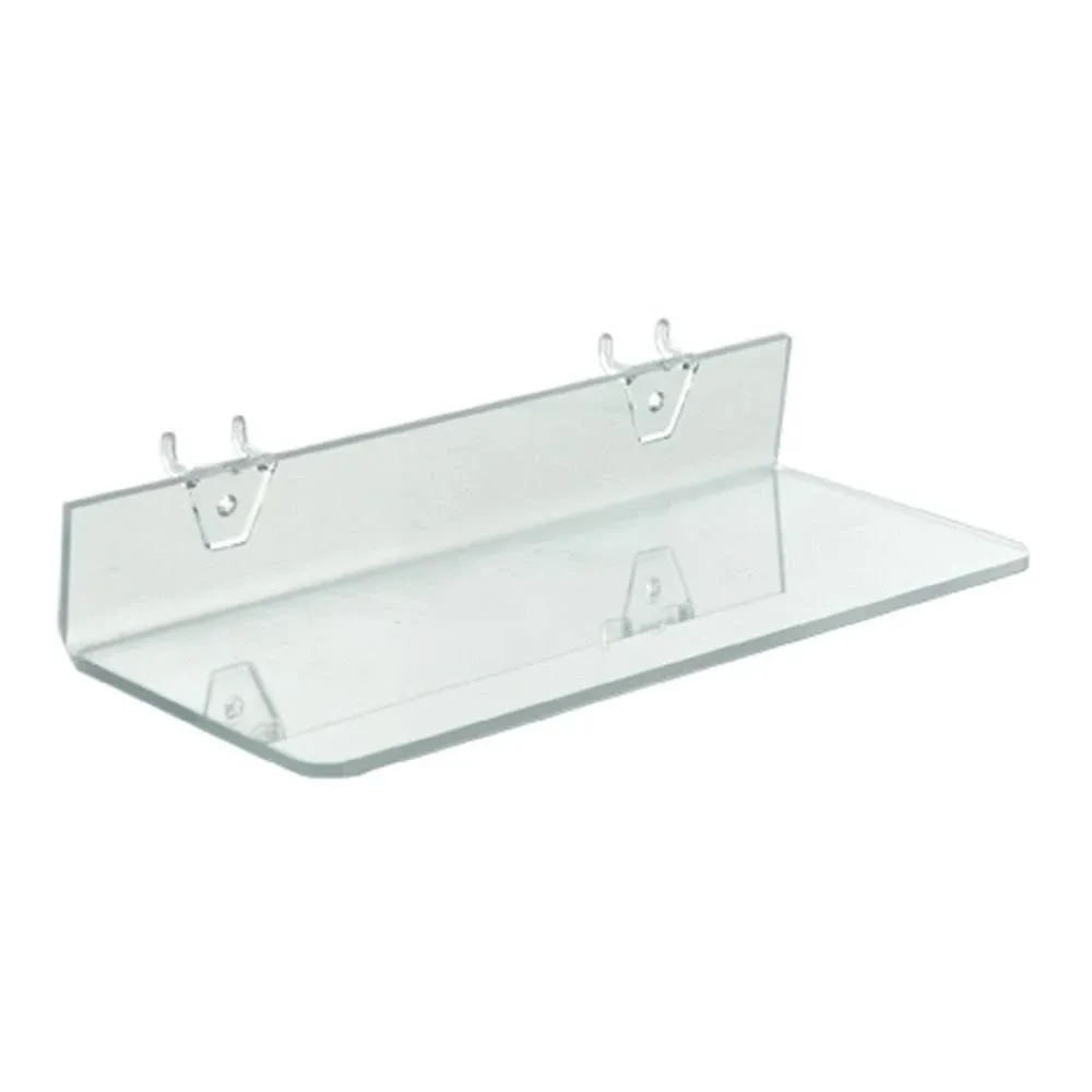 13.5"W x 4"D Clear Acrylic Shelf for Pegboard and Slatwall, PK4