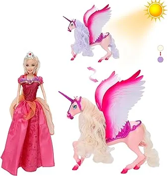 Pink Unicorn with Color Change Hair and Fairy Tale Princess Doll, With Comb, Girls' Unicorn Doll Toys Gifts, Presents for Girl Kids Aged 3+