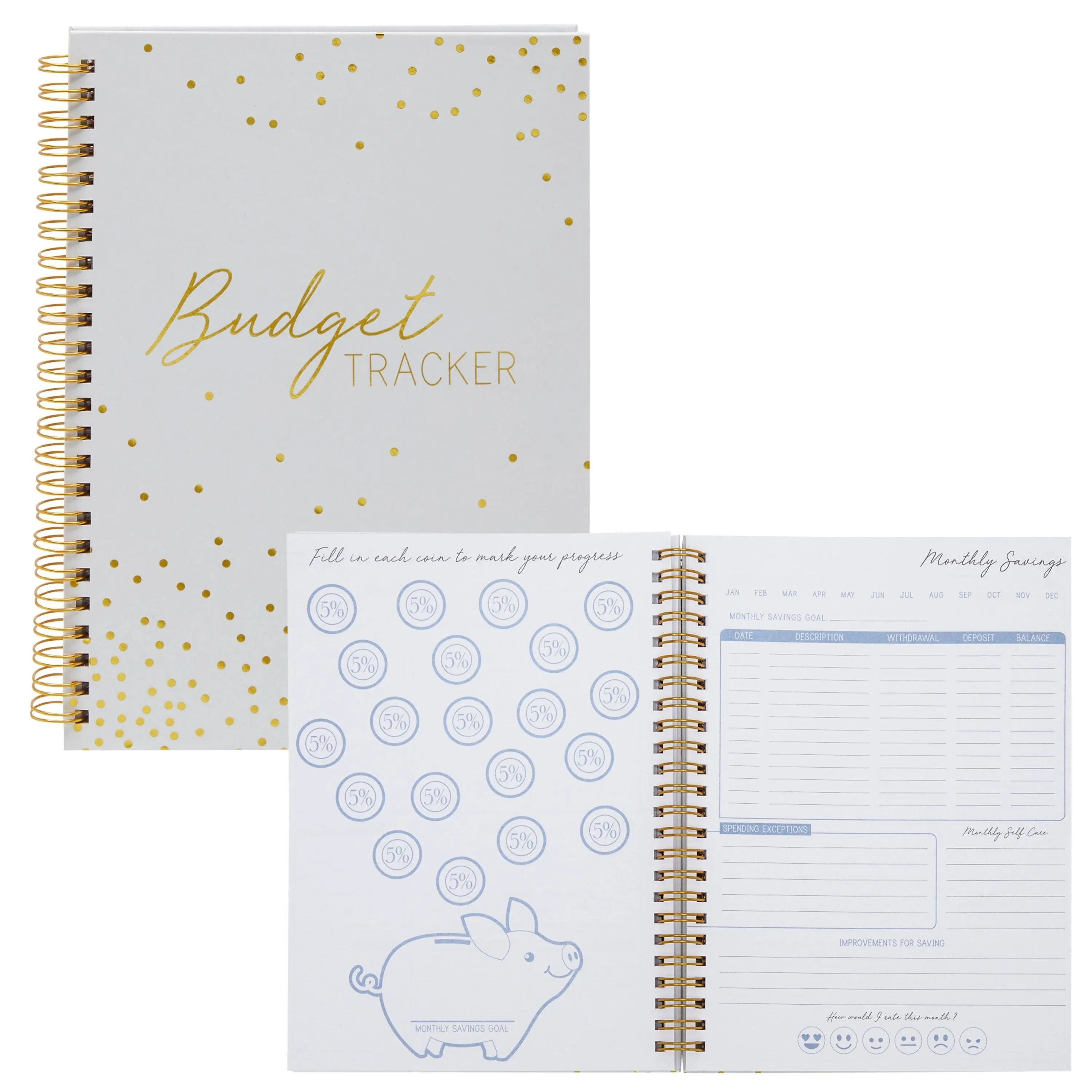 Paper Junkie Budget Tracker Notebook, Hardcover Monthly Expense Journal Planner (8.5" x 6", Gold Foil Dots)