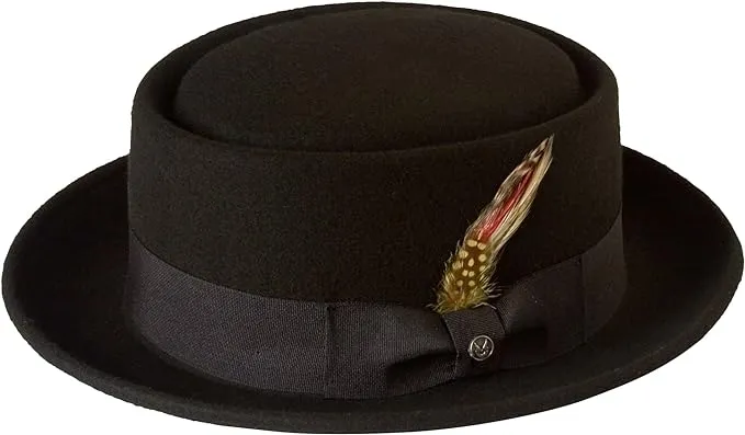 Black Wide Brim Pork Pie Hat 100% Wool Felt