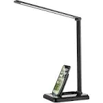 Fugetek LED Desk Office Lamp with Wireless Charger & USB Charging Port, Touch Control, 5 Lighting Modes, 30/60 Min Auto Timer, Eye-Caring, Dimmer,