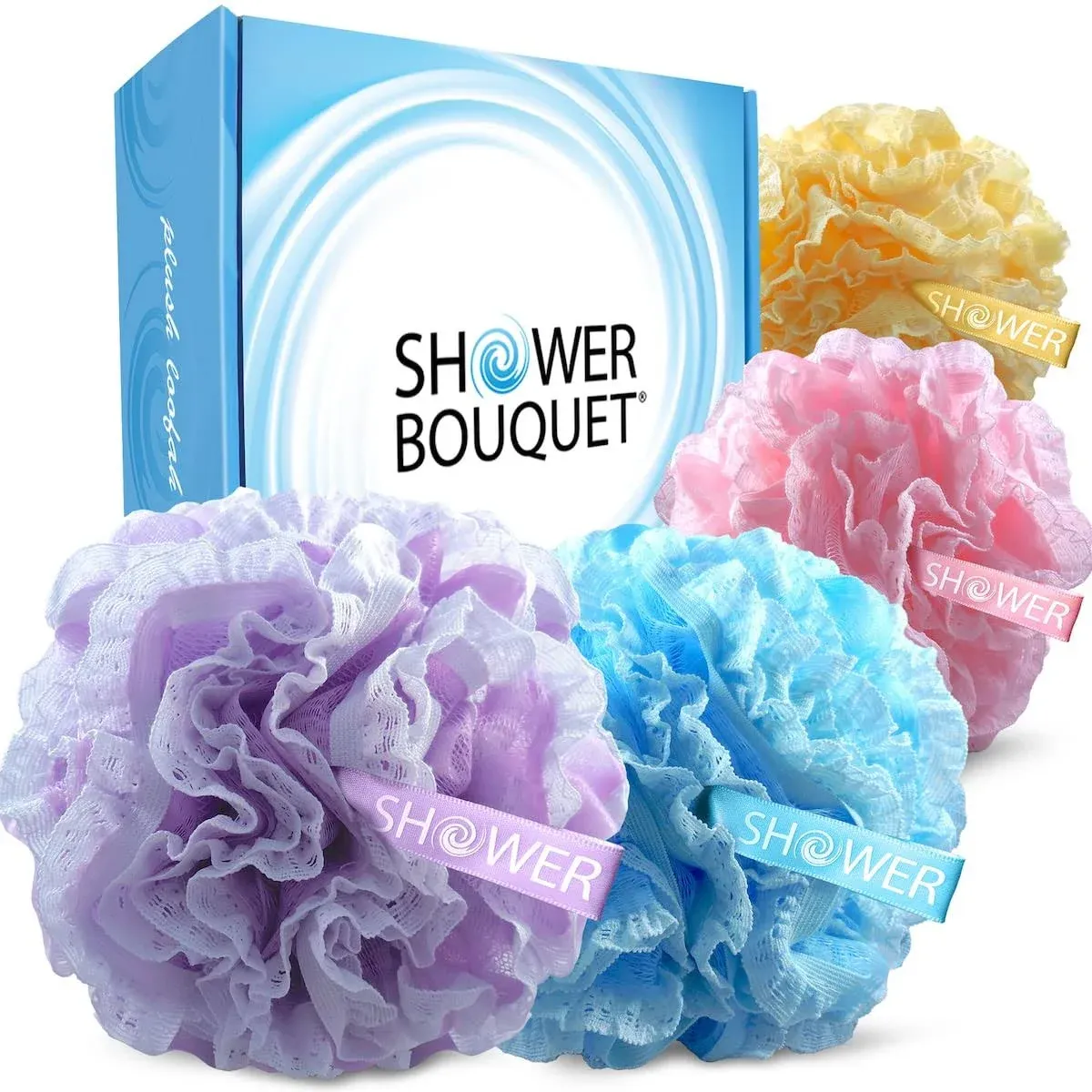 Loofah-Bath-Sponge Lace-Mesh-Set 2-Scrubs-in-1 by Shower Bouquet Large Full 60g ...