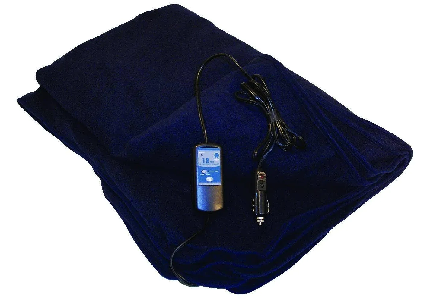 2 - 12-Volt Heated Travel Blanket with Patented Safety Timer by Trillium Worldwide (Navy, 58" x 42")